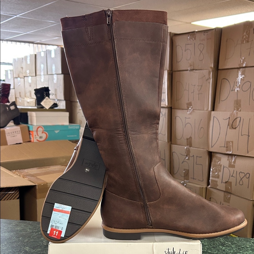 Style & Co. Dark Brown Over-the-Knee Zip Riding Boots